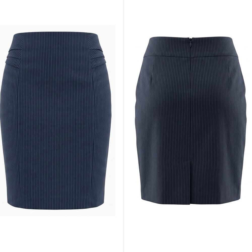 Express Blue Pinstripe Pleated Pencil Skirt Lined Women Size 4